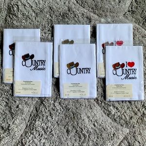 Set of (6) Country Music Handmade Embroidery Egyptian Cotton Towels